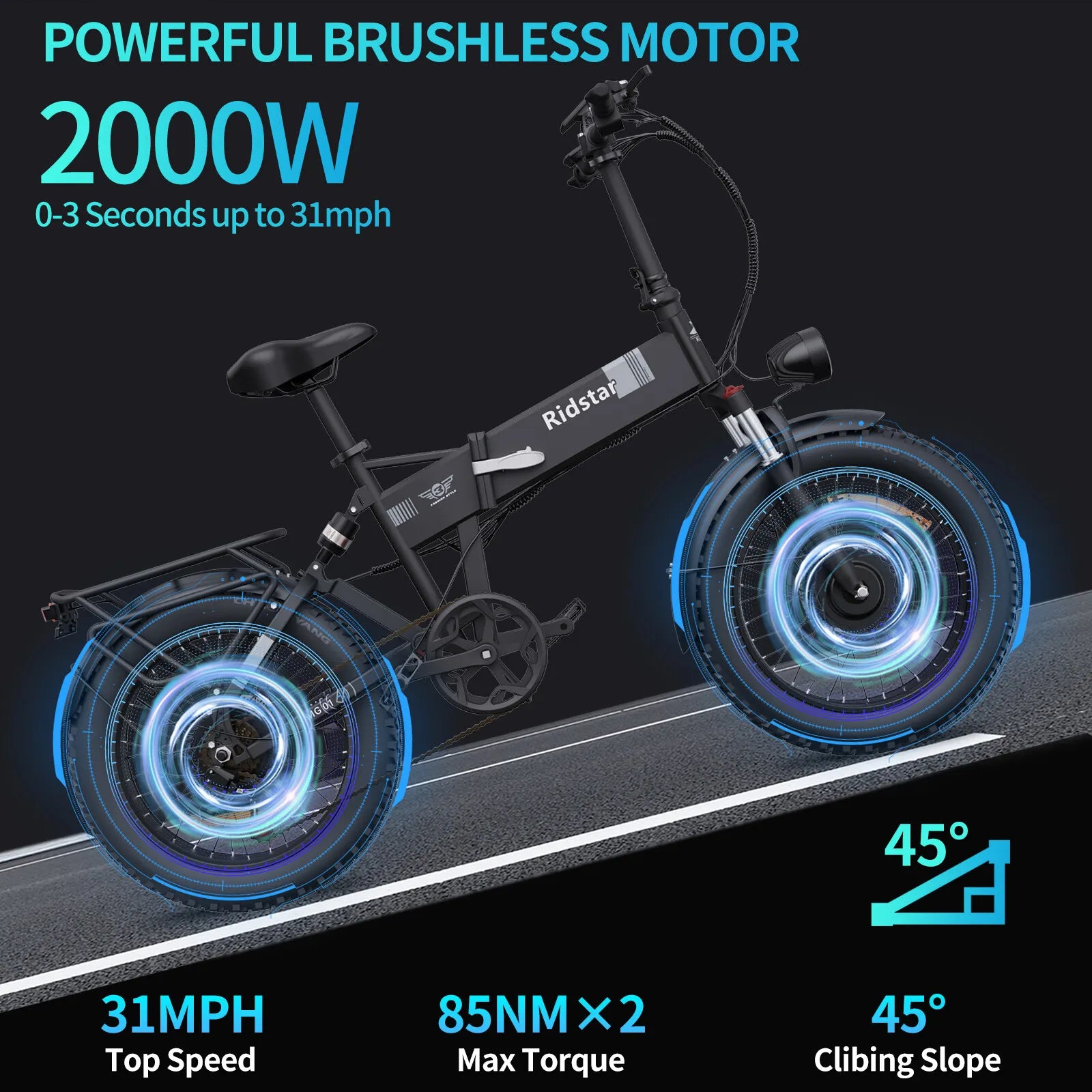 Ridstar H20 Pro 2000W Folding Electric Bike 48V 23AH Battery