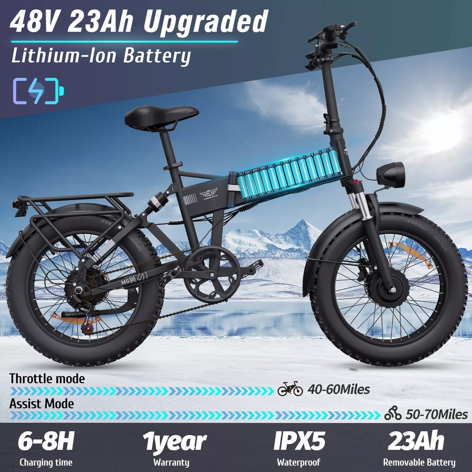 Ridstar H20 Pro 2000W Folding Electric Bike 48V 23AH Battery