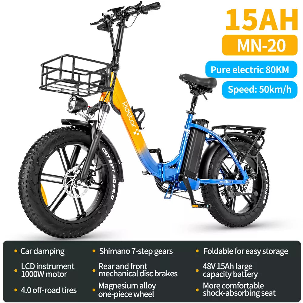 Ridstar MN-20 Folding Electric Bike with Wide Tires