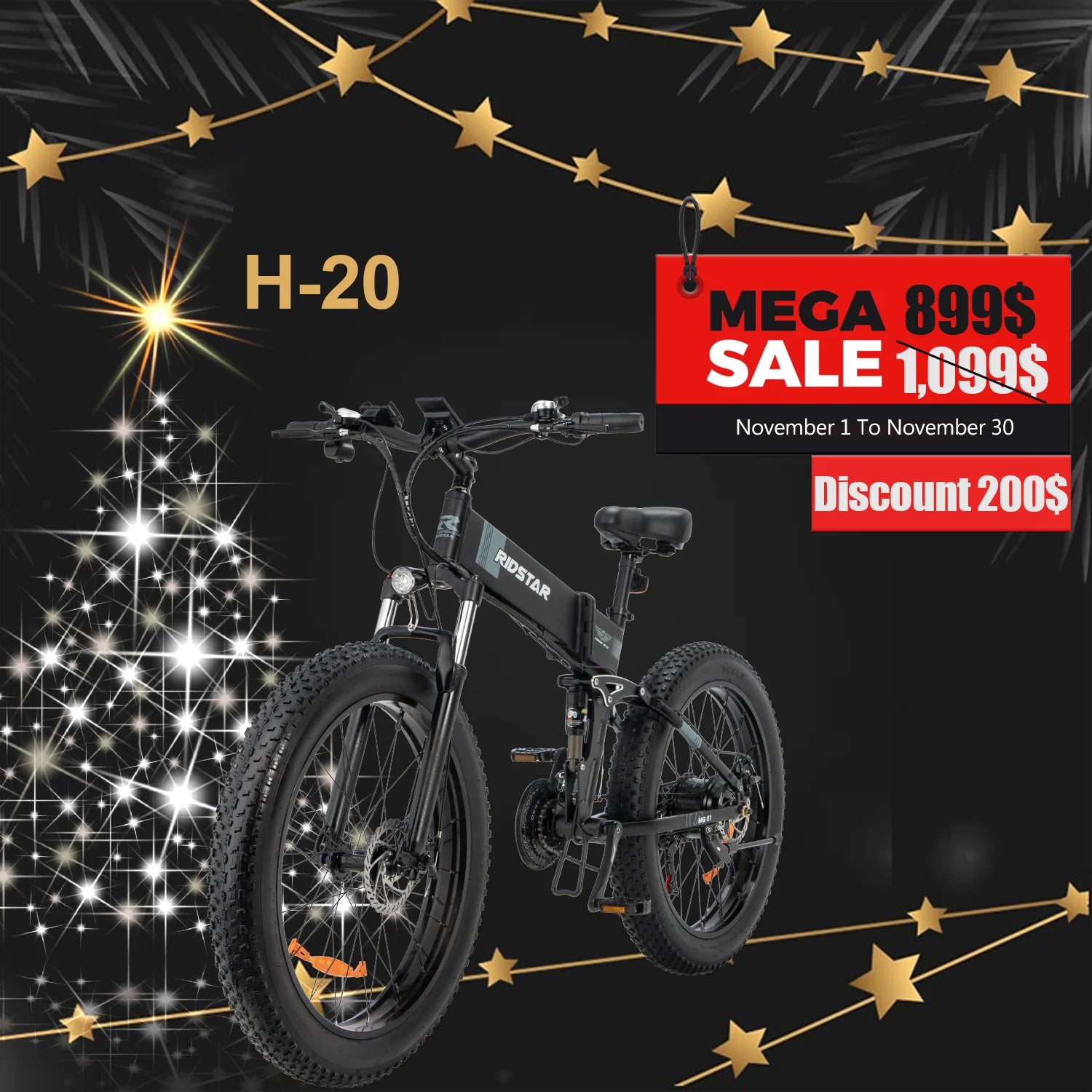 Ridstar H20 1000W Folding Bike 48V 15AH Battery