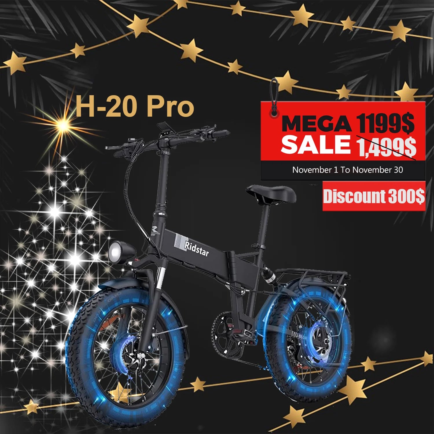 Ridstar H20 Pro 2000W Folding Electric Bike 48V 23AH Battery