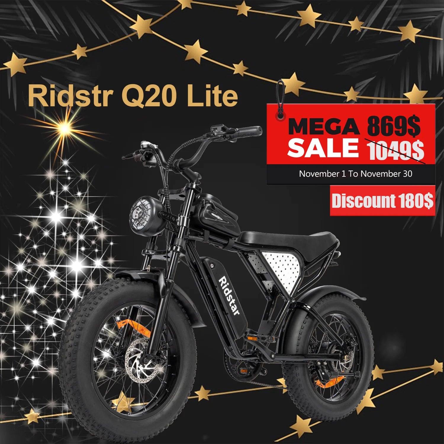 Ridstar Q20 lite 1000W electric fat tire bike battery 48V 15AH