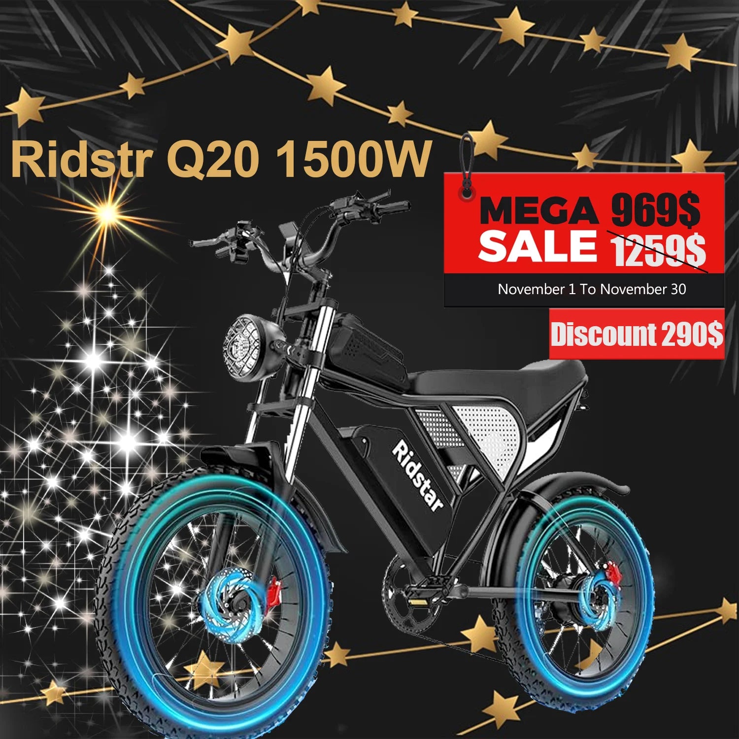 Ridstar Q20 Electric Wide Tire Bike 1500W 48V 20AH Battery