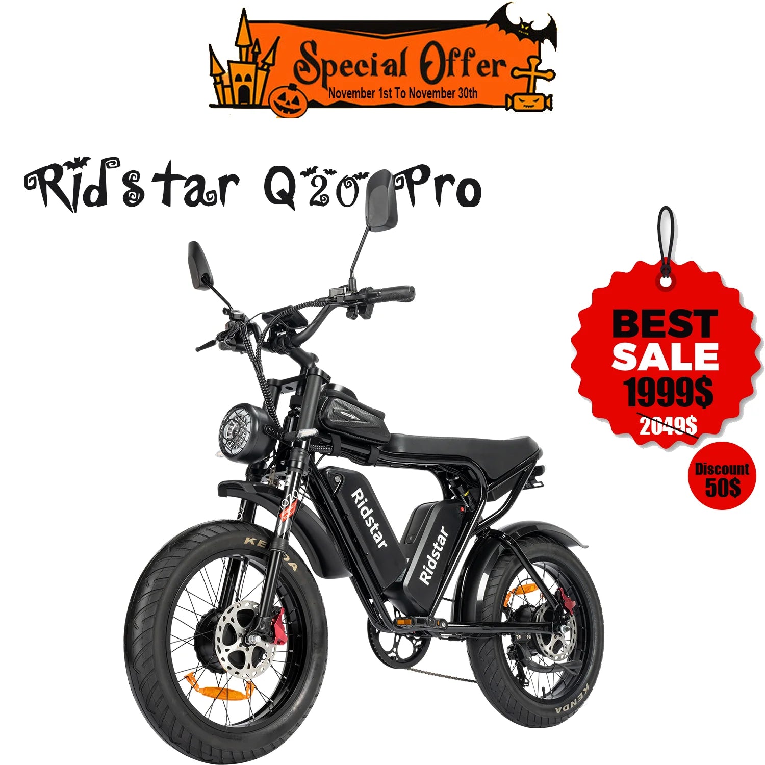 Ridstar Q20 Pro Electric Wide Tire Bike 2000W